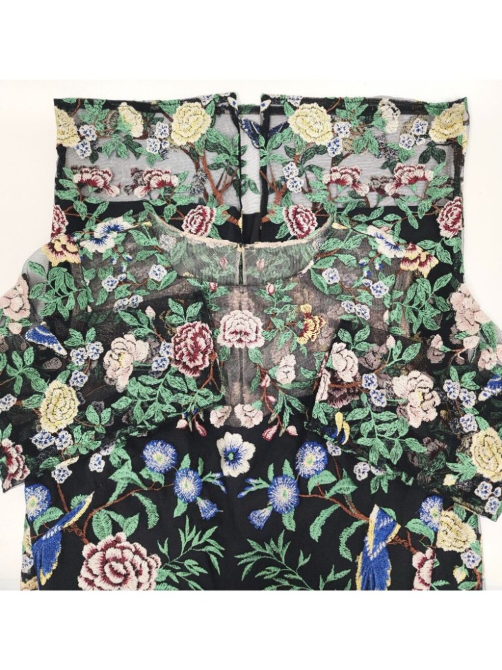 Marchesa Notte Botanical Embroidered Tulle Midi Cocktail Dress Black Size 2 - Picture 3 of 6